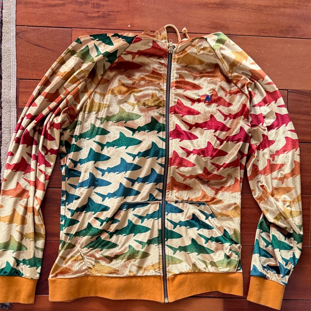 Aviator Nation velour hoodie Gold Multi Shark-Print Zip Jacket XL